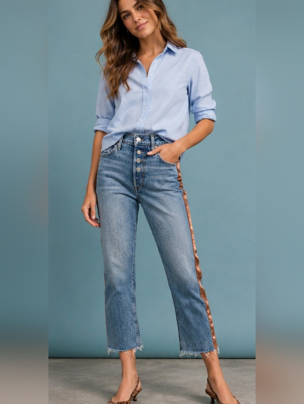 AMO Loverboy Satin Side Stripe Cropped Straight Leg Jeans Size 30